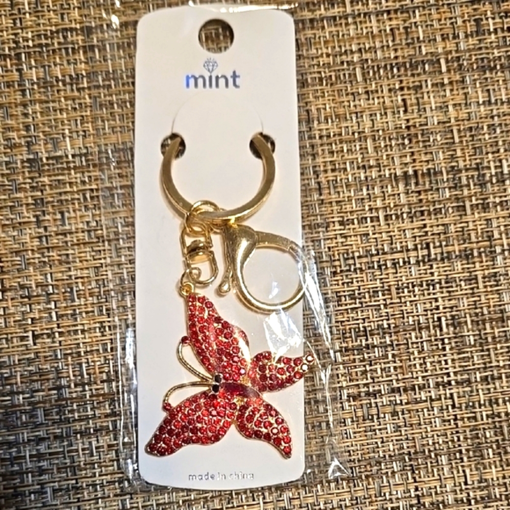 Mint Red Butterfly Keychain/ Bag Charm